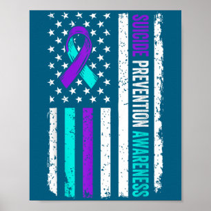 Suicide Prevention Awareness Ribbon American Flag Poster