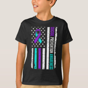 Suicide Prevention Awareness Ribbon American Flag T-Shirt