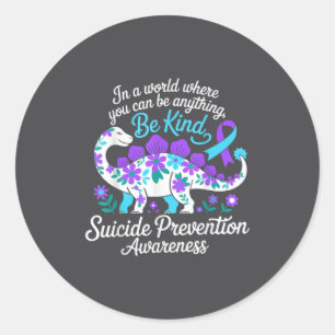 Suicide Prevention Awareness Ribbon Flowers T-rex  Classic Round Sticker