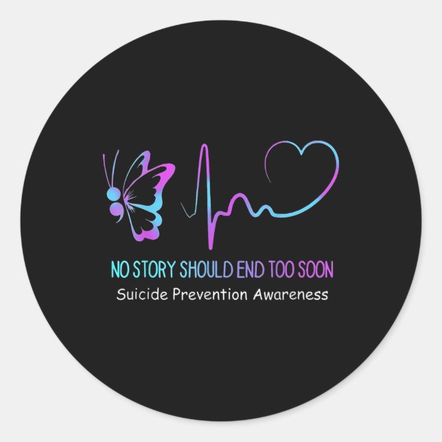 Suicide Prevention Awareness Semicolon Butterfly H Classic Round Sticker (Front)