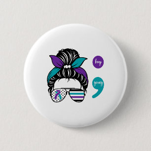 Suicide Prevention Awareness Semicolon Keep Going 6 Cm Round Badge