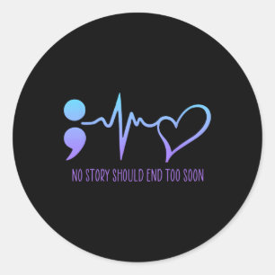 Suicide Prevention Awareness Semicolon Teal And Pu Classic Round Sticker