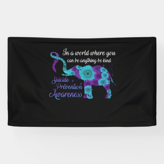 Suicide Prevention Awareness Sunflower Elephant Banner (Horizontal)