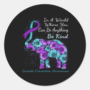 Suicide Prevention Awareness Sunflower Elephant Be Classic Round Sticker