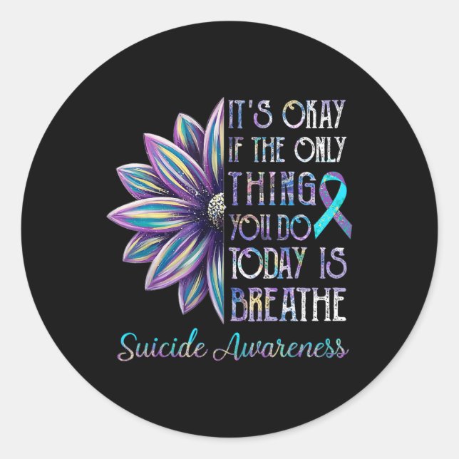 Suicide Prevention Awareness Sunflower Teal And Pu Classic Round Sticker (Front)