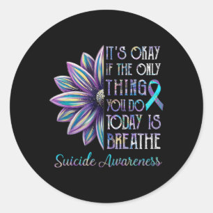 Suicide Prevention Awareness Sunflower Teal And Pu Classic Round Sticker