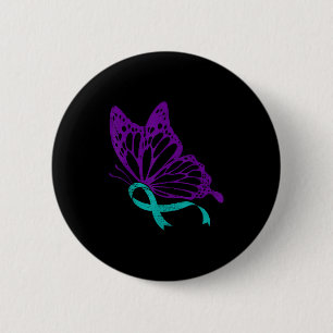 Suicide Prevention Awareness Teal &amp; Purple Rib 6 Cm Round Badge
