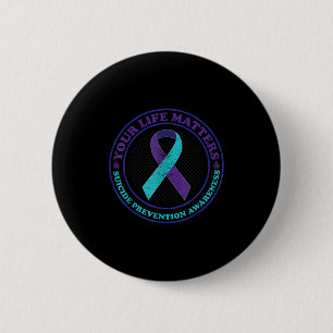 Suicide Prevention Awareness Teal &amp; Purple Rib 6 Cm Round Badge