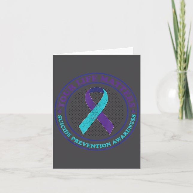 Suicide Prevention Awareness Teal &amp; Purple Rib Card (Front)