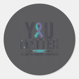 Suicide Prevention Awareness Teal &amp; Purple Rib Classic Round Sticker