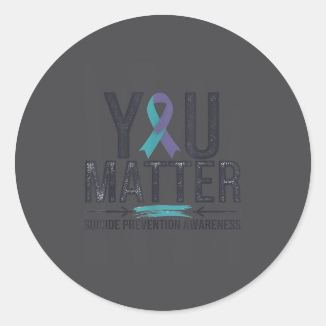 Suicide Prevention Awareness Teal &amp; Purple Rib Classic Round Sticker (Front)