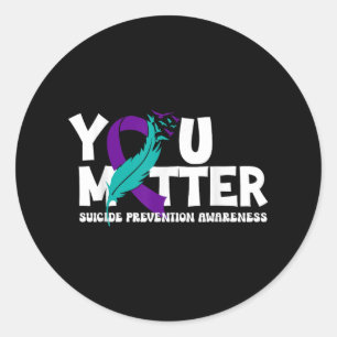 Suicide Prevention Awareness Teal & Purple Rib Classic Round Sticker