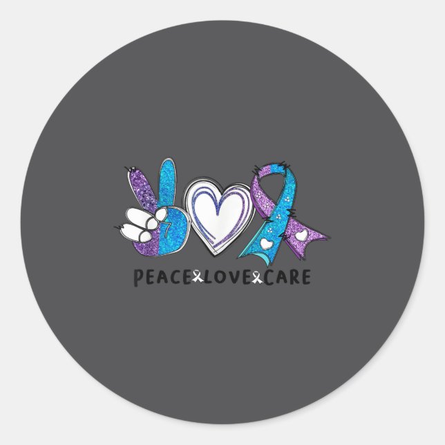 Suicide Prevention Awareness Teal &amp; Purple Rib Classic Round Sticker (Front)