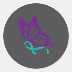 Suicide Prevention Awareness Teal &amp; Purple Rib Classic Round Sticker