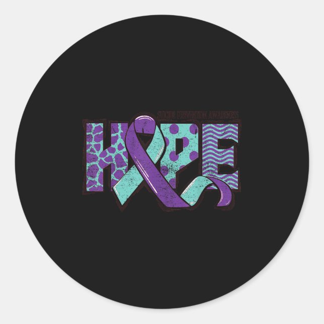 Suicide Prevention Awareness Teal &amp; Purple Rib Classic Round Sticker (Front)