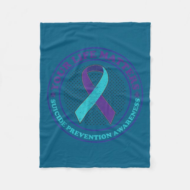 Suicide Prevention Awareness Teal &amp; Purple Rib Fleece Blanket (Front)