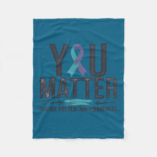 Suicide Prevention Awareness Teal &amp; Purple Rib Fleece Blanket (Front)
