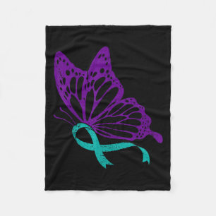 Suicide Prevention Awareness Teal & Purple Rib Fleece Blanket