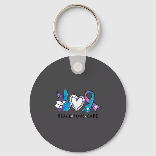 Suicide Prevention Awareness Teal &amp; Purple Rib Key Ring (Front)