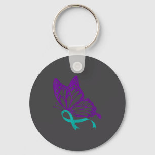 Suicide Prevention Awareness Teal &amp; Purple Rib Key Ring