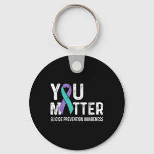 Suicide Prevention Awareness Teal & Purple Rib Key Ring