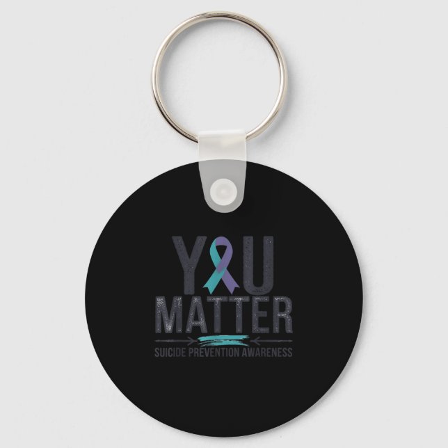 Suicide Prevention Awareness Teal &amp; Purple Rib Key Ring (Front)