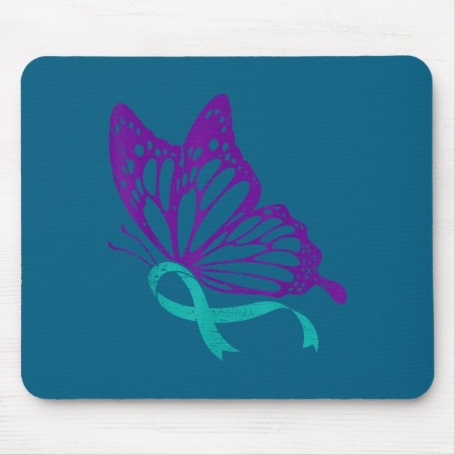 Suicide Prevention Awareness Teal &amp; Purple Rib Mouse Mat (Front)
