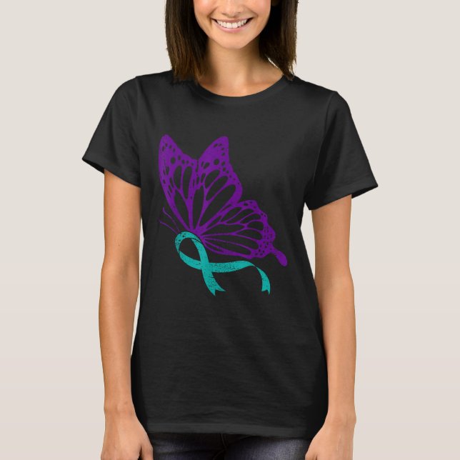 Suicide Prevention Awareness Teal &amp; Purple Rib T-Shirt (Front)