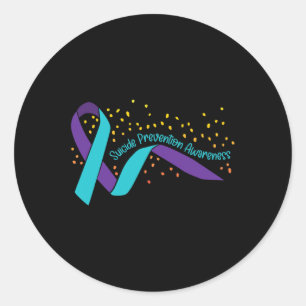 Suicide Prevention Awareness Teal and Purple Ribbo Classic Round Sticker
