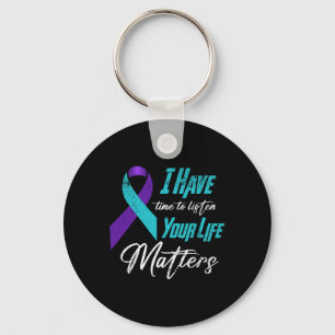 Suicide Prevention Awareness Teal And Purple Ribbo Key Ring