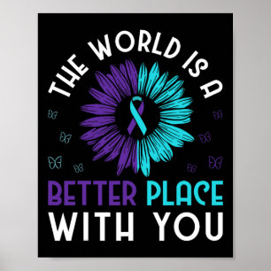 Suicide Prevention Awareness Teal And Purple Ribbo Poster