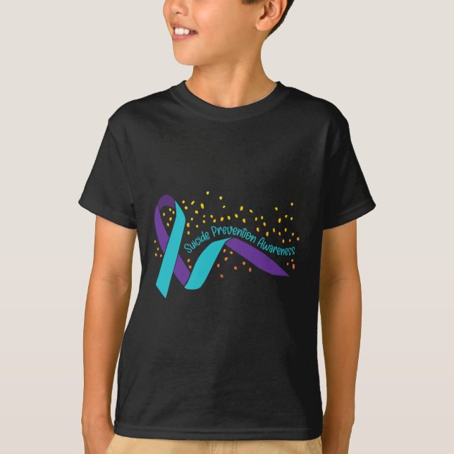 Suicide Prevention Awareness Teal and Purple Ribbo T-Shirt (Front)