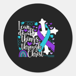 Suicide Prevention Awareness Teal Purple Faith Phi Classic Round Sticker