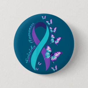Suicide Prevention Awareness Teal Purple Ribbon Bu 6 Cm Round Badge