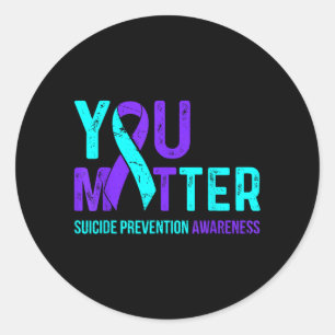 Suicide Prevention Awareness Teal Purple Ribbon Classic Round Sticker