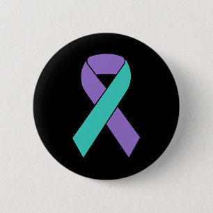 Suicide Prevention Awareness Teal Purple Ribbon Wo 6 Cm Round Badge