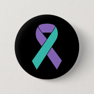 Suicide Prevention Awareness Teal Purple Ribbon Wo 6 Cm Round Badge