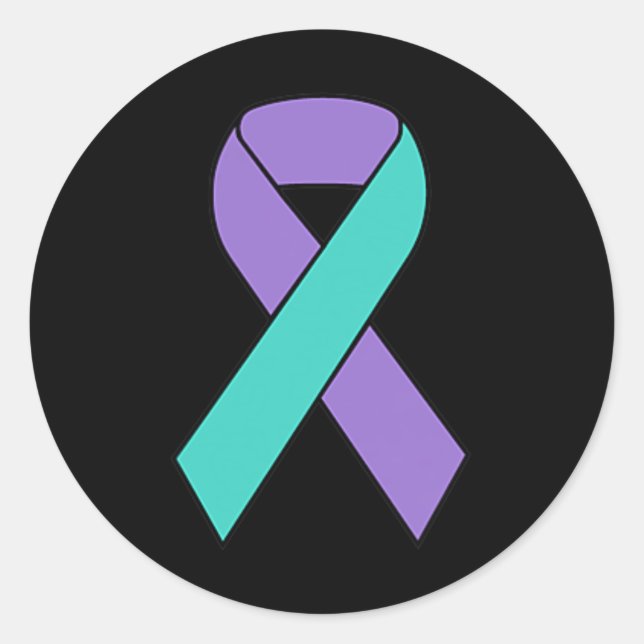 Suicide Prevention Awareness Teal Purple Ribbon Wo Classic Round Sticker (Front)
