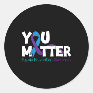 Suicide Prevention Awareness Teal Purple Ribbon Yo Classic Round Sticker