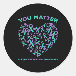 Suicide Prevention Awareness Teal Purple Ribbon Yo Classic Round Sticker