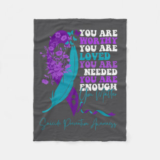 Suicide Prevention Awareness Teal Purple Ribbon Yo Fleece Blanket