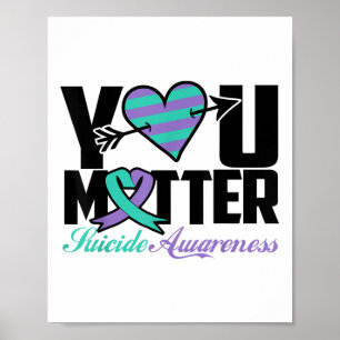 Suicide Prevention Awareness Teal Purple Ribbon Yo Poster