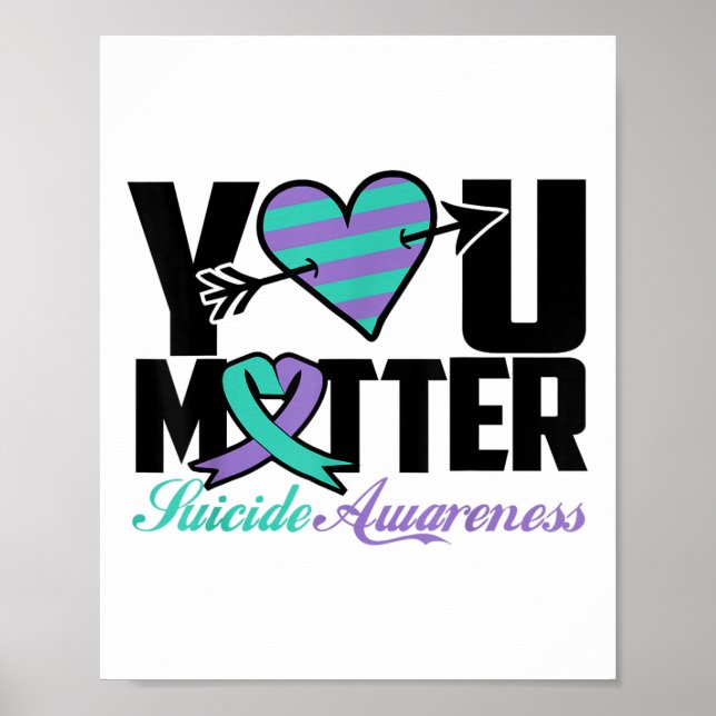 Suicide Prevention Awareness Teal Purple Ribbon Yo Poster (Front)