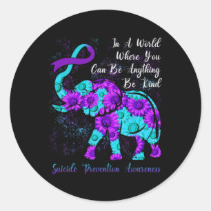 Suicide Prevention Awareness Teal Purple Sunflower Classic Round Sticker