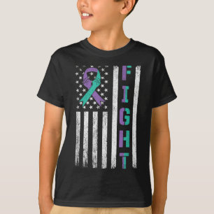 Suicide Prevention Awareness Teal Purple Usa Flag T-Shirt