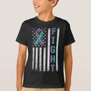 Suicide Prevention Awareness Teal Purple Usa Flag T-Shirt