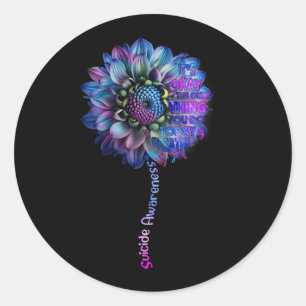 Suicide Prevention Awareness Teal Ribbon And Sunfl Classic Round Sticker