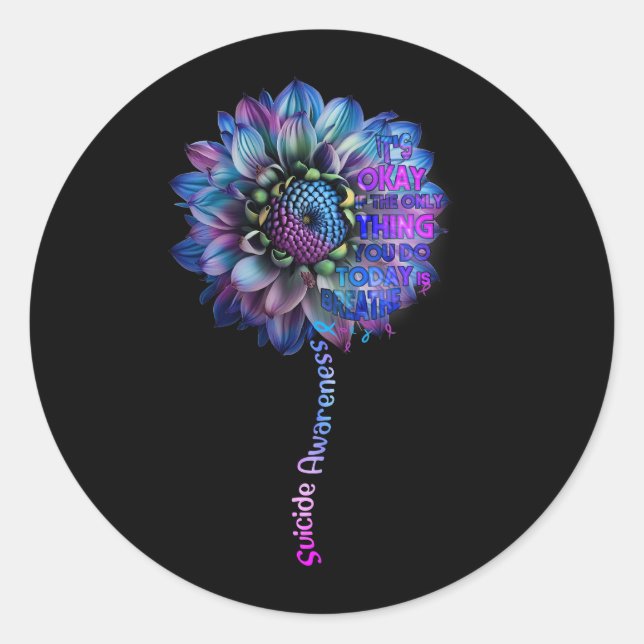 Suicide Prevention Awareness Teal Ribbon And Sunfl Classic Round Sticker (Front)
