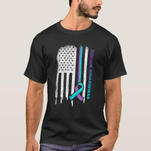 Suicide Prevention Awareness Usa Flag Ribbon Purpl T-Shirt