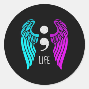Suicide Prevention Awareness  Wings Angel Semicolo Classic Round Sticker